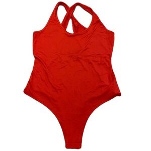 💜 Gaze Red Crisscross Back Halter Bodysuit, Size S